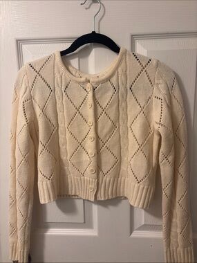 Commense Cream Openwork Diamond Button-Front Cardigan